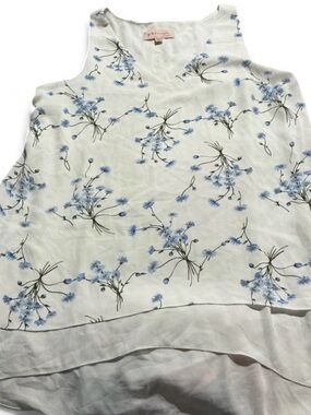 Philosophy White Floral Sleeveless Womens Blouse w/ Light Blue Flowers Sz S